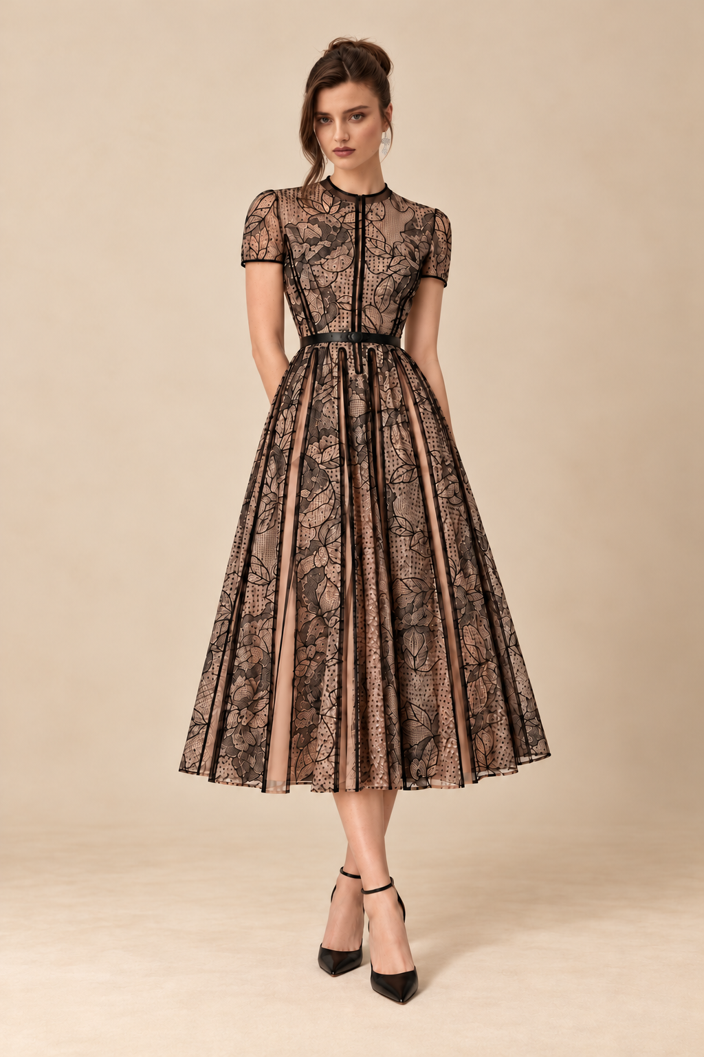 Veloura Noir Midi Φόρεμα με Δαντέλα