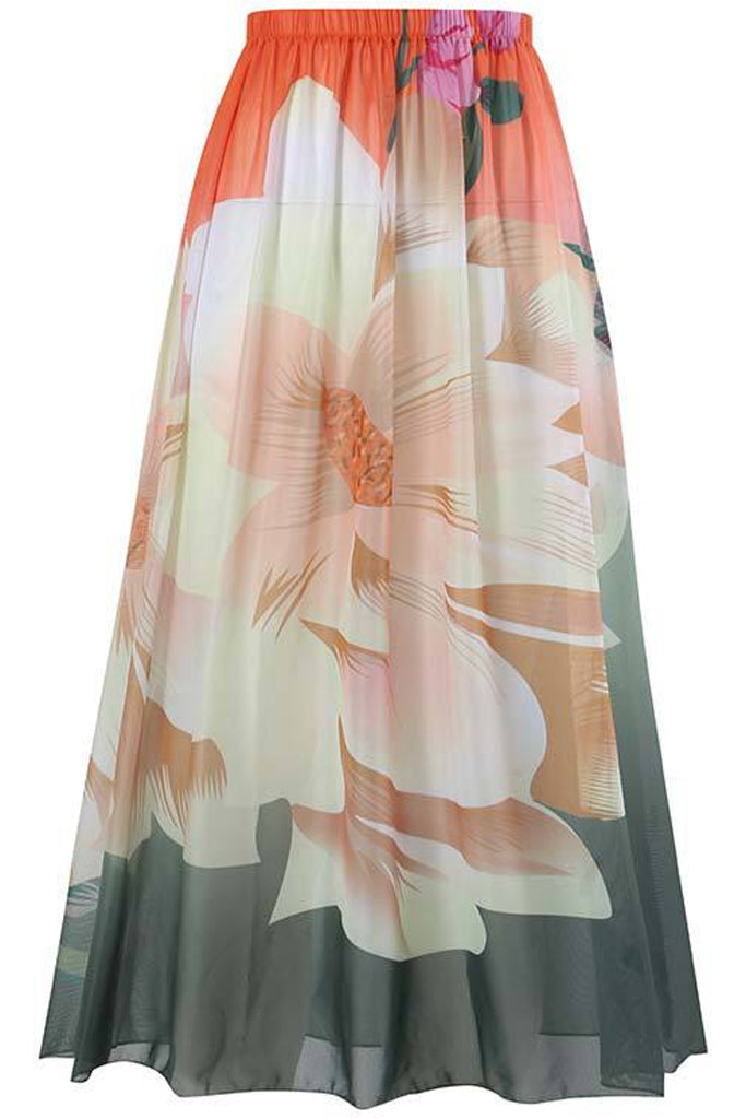 Meldrop Σομόν Εμπριμέ Ολόσωμο Μαγιό με Φούστα Παρεό | Γυναικεία Μαγιό Παρεό - Ολόσωμα - Swimwear | Meldrop Salmon Pink Floral Printed One Piece Swimsuit with Pareo Skirt Set