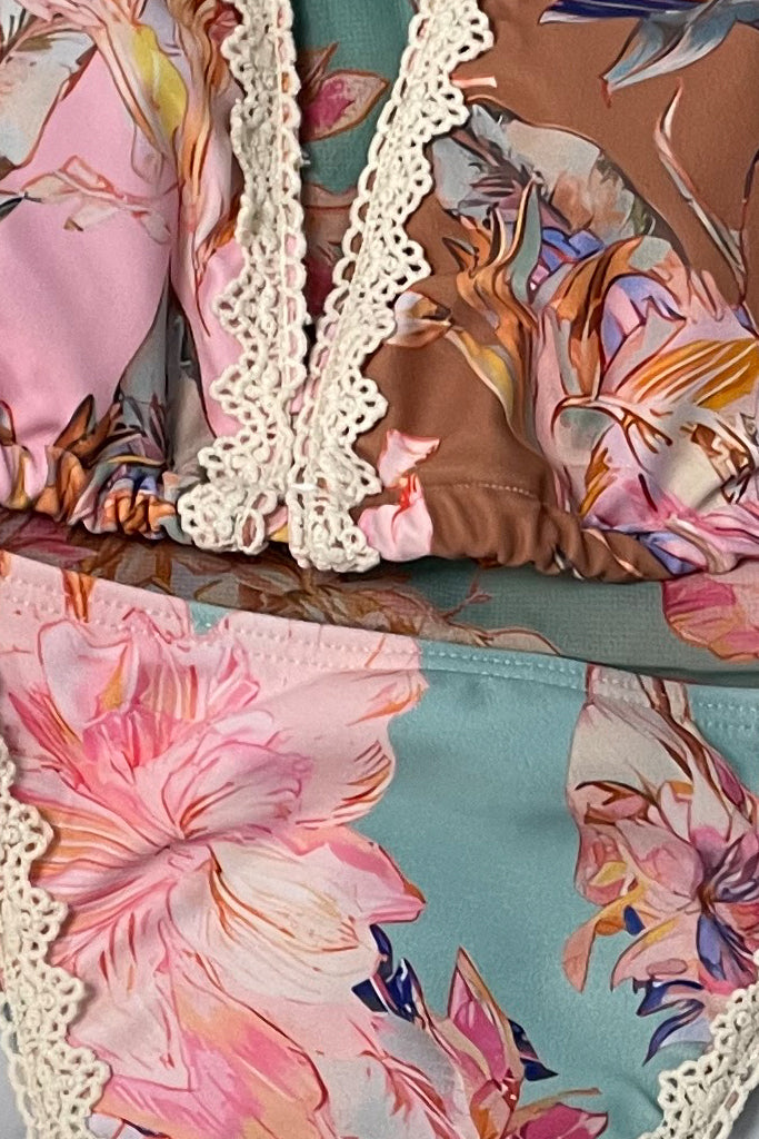 Elysande Bikini Swimwear mit Pareo Set – Vintage Floral Design