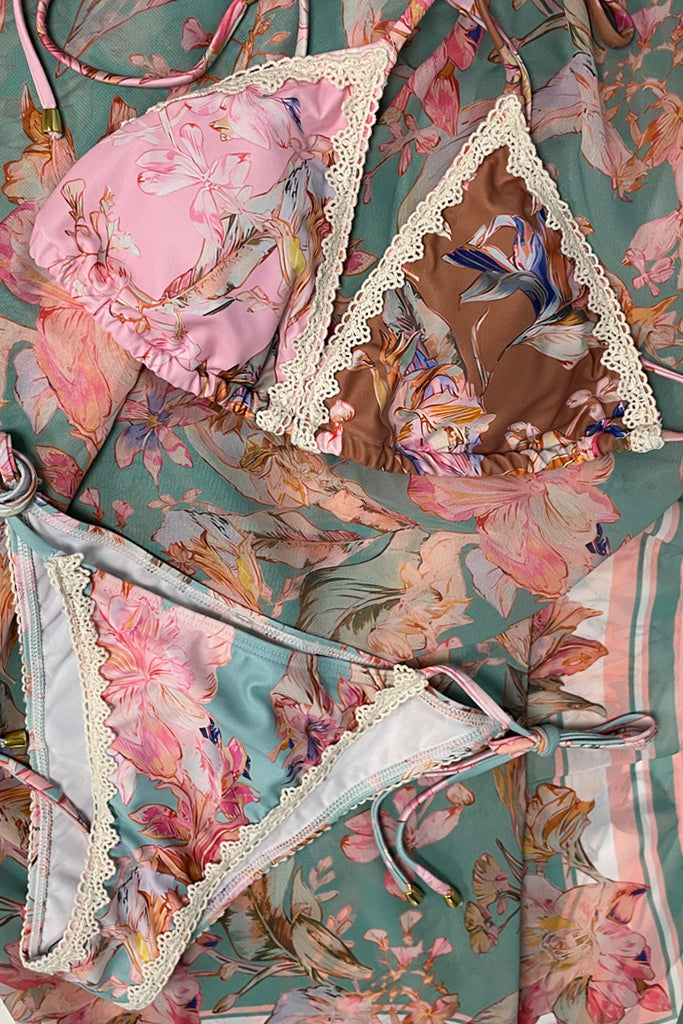 Elysande Bikini Swimwear mit Pareo Set – Vintage Floral Design