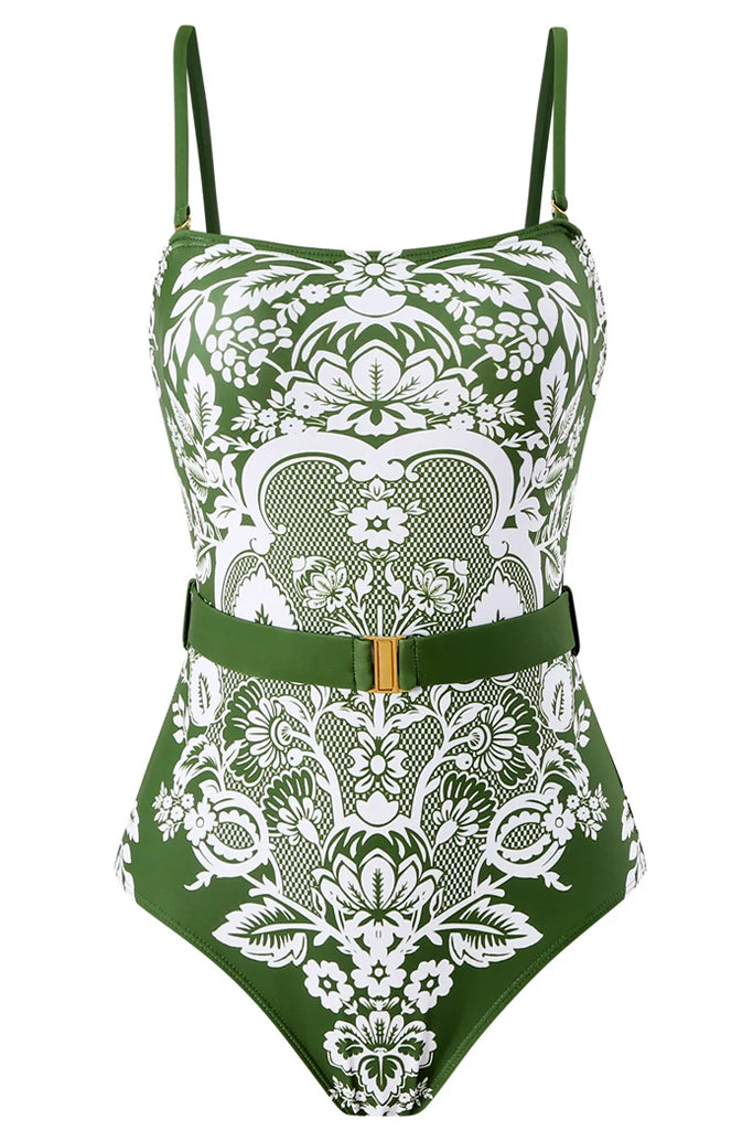 Lace Reverie Ολόσωμο Μαγιό και Παρεό | Γυναικεία Μαγιό Παρεό - Ολόσωμα - Swimwear | Lace Reverie Green One Piece Swimsuit with Pareo