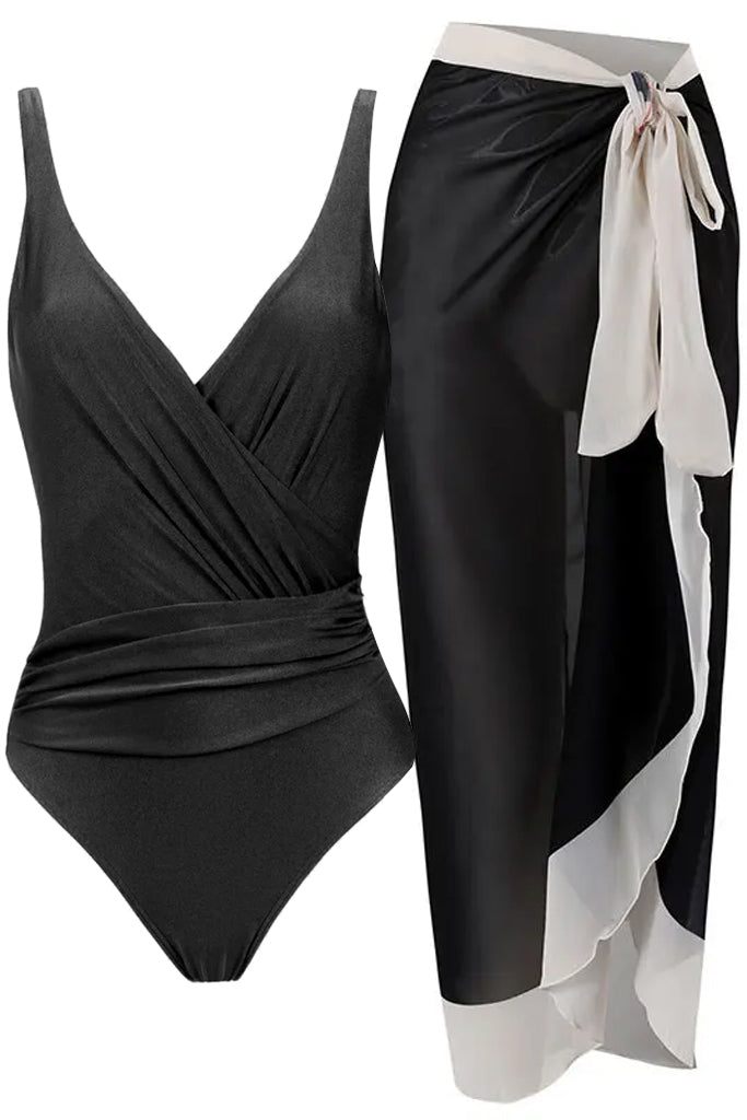 Opulence Ολόσωμο Μαγιό και Παρεό | Γυναικεία Μαγιό Παρεό - Ολόσωμα - Swimwear | Opulence Black One Piece Swimsuit with Pareo