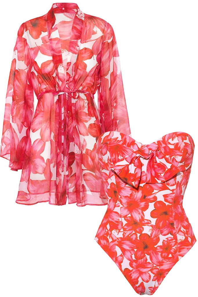 Palm Paradise Ολόσωμο Μαγιό και Καφτάνι | Γυναικεία Μαγιό Παρεό - Ολόσωμα - Swimwear | Palm Paradise One Piece Swimsuit with Kaftan