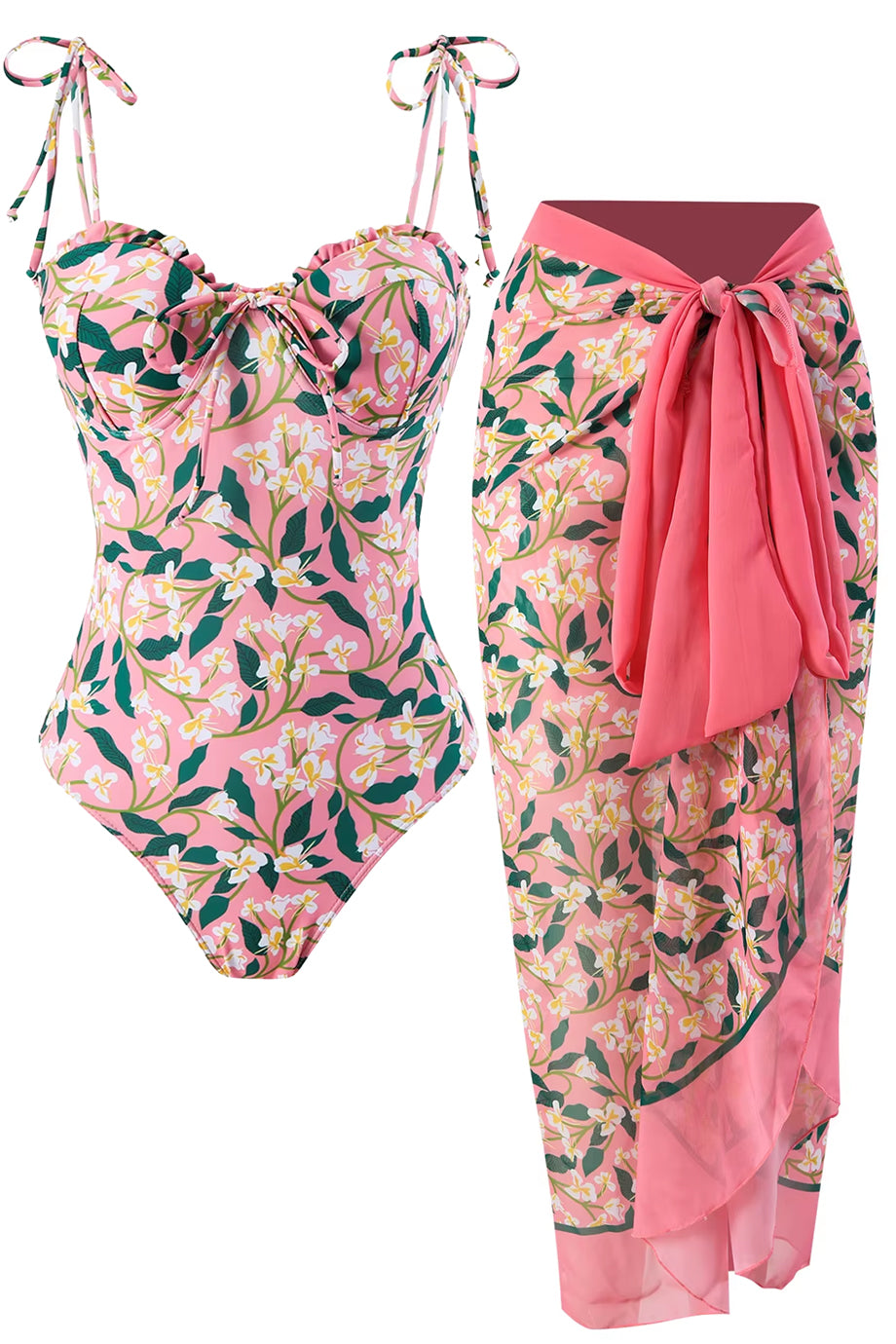 Lilium Bloom Ολόσωμο Μαγιό και Παρεό Σετ | Μαγιό - Ολόσωμα - Swimwear One Piece | Lilium Bloom One Piece Swimsuit and Pareo Set