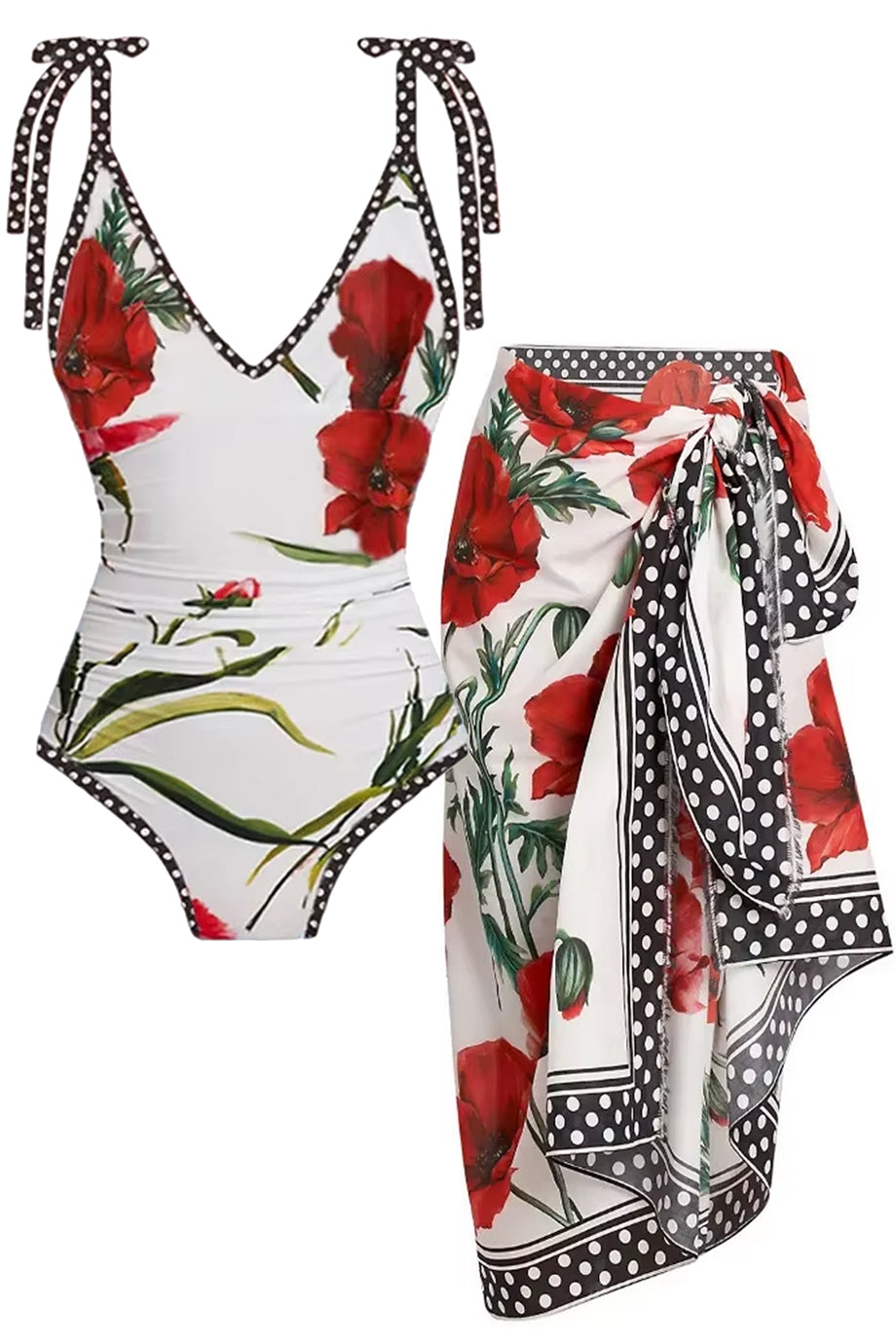 Rosalia Dots Ολόσωμο Μαγιό και Παρεό Σετ | Μαγιό - Ολόσωμα - Swimwear One Piece | Rosalia Dots One-Piece Swimsuit with Matching Sarong