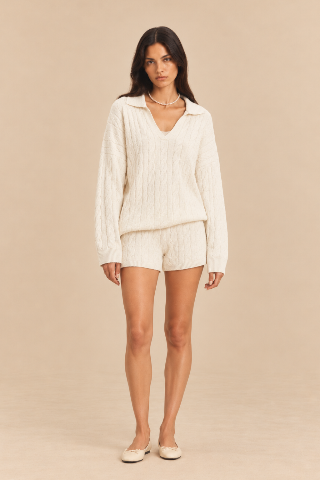 Elvane Πλεκτό Σετ με Τοπ και Σορτς| Πλεκτά Σετ - Knitwear Sets - Loungewear | Elvane Cable Knit Set Top and Pants