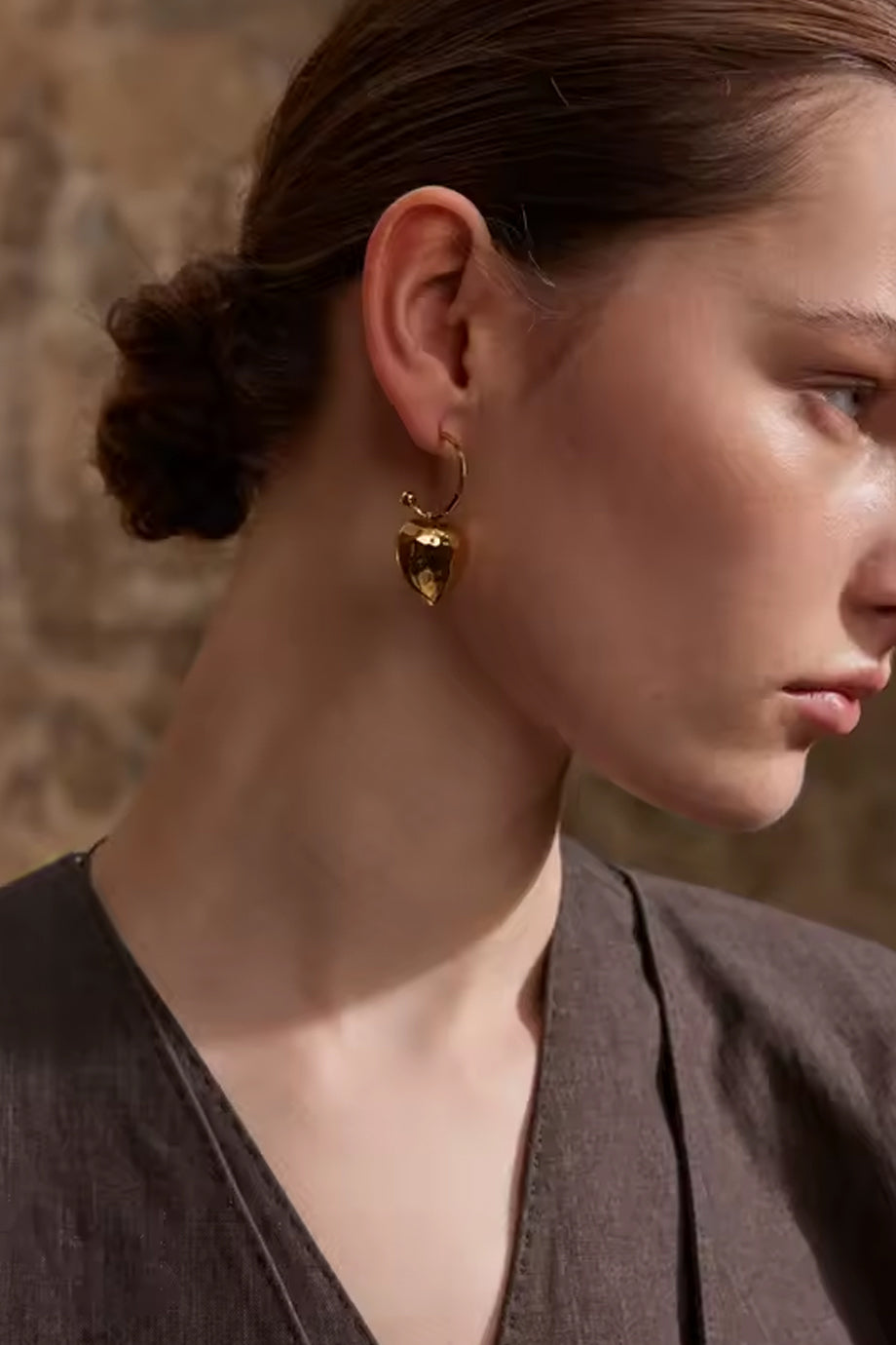 Calira Σκουλαρίκια με Σφυρήλατη Καρδιά | Κοσμήματα Jewelry | Calira Hammered Heart Earrings