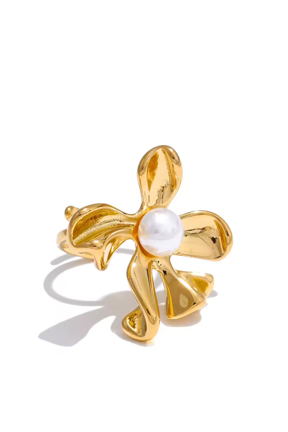 Fleurine Χρυσό Δαχτυλίδι Λουλούδι με Πέρλα | Κοσμήματα - Δαχτυλίδια - Rings | Fleurine Gold Flower Pearl Ring