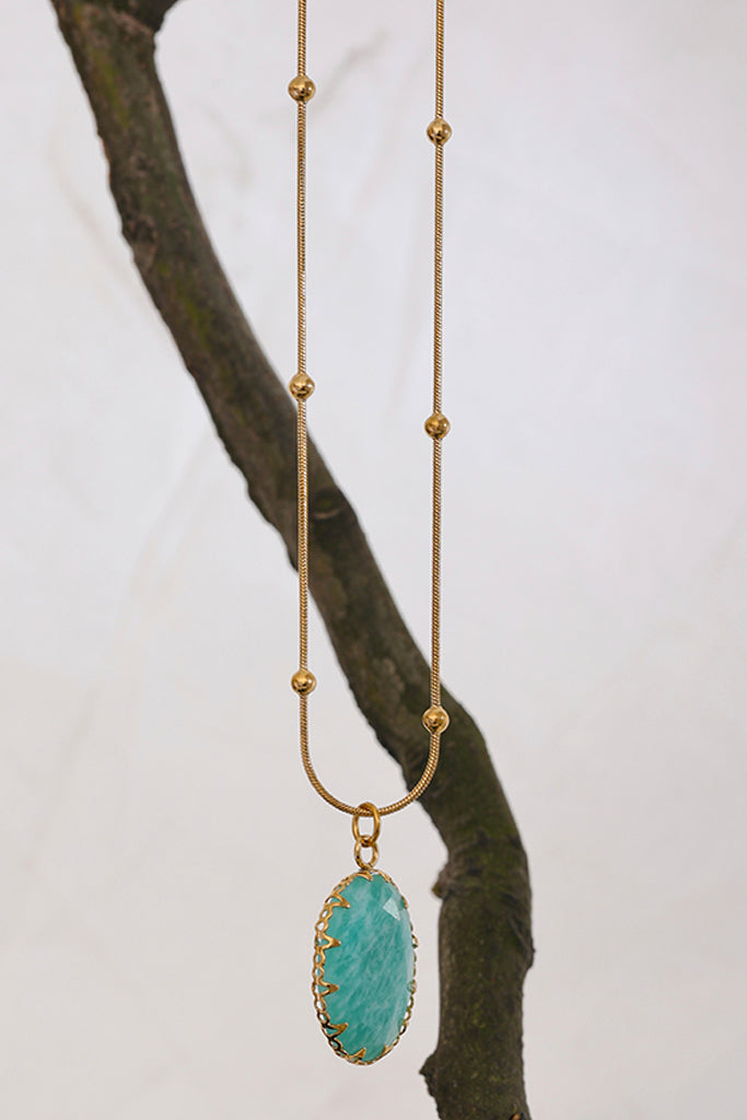 Baja Χρυσό Μενταγιόν με Πέτρα Αμαζονίτη | Κοσμήματα - Μενταγιόν | Baja Gold Pendants with Natural Amazonite Stone