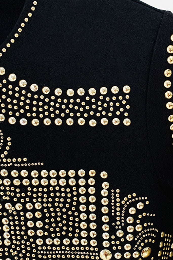 Salmaya Μαύρο Φόρεμα με Μεταλλικά Τρουκς | Γυναικεία Φορέματα - Βραδινά | Salmaya Black Mini Embelished Dress