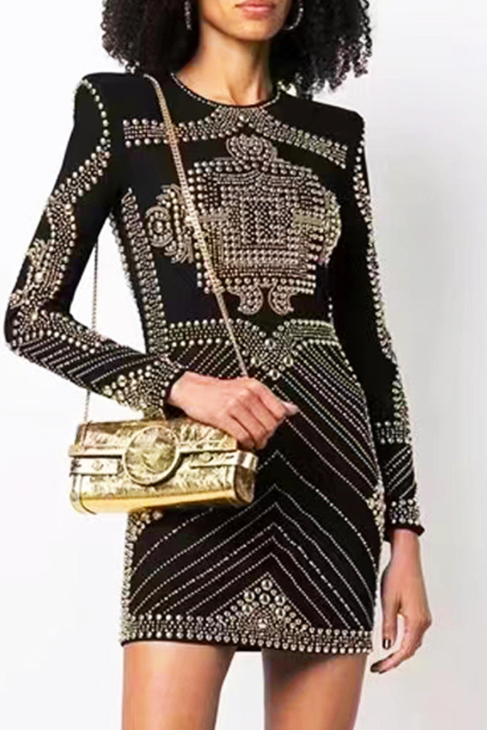 Salmaya Μαύρο Φόρεμα με Μεταλλικά Τρουκς | Γυναικεία Φορέματα - Βραδινά | Salmaya Black Mini Studded Dress