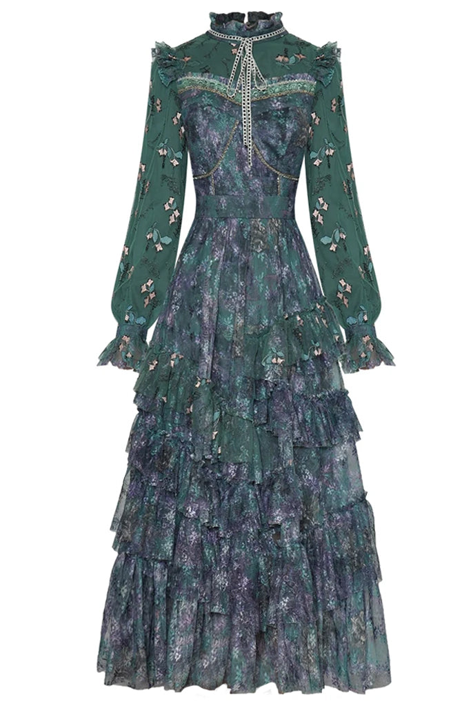 Ivana Φλοράλ Πετρόλ Φόρεμα με Τούλι