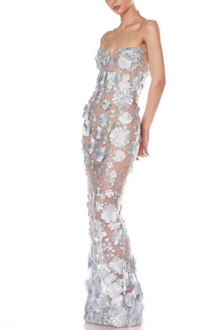 Enchanted Flowers Στράπλες Βραδινό Φόρεμα | Βραδινά Φορέματα - Evening Dresses | Enchanted Flowers Strapless Lace Dress