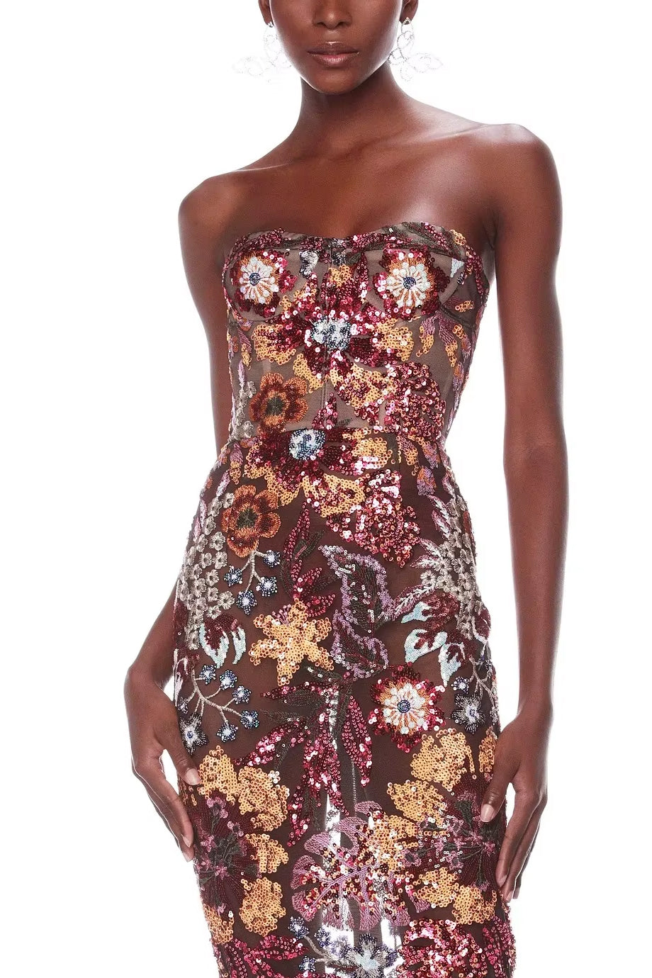 Garden Crystals Στράπλες Μακρύ Βραδινό Φόρεμα | Βραδινά Φορέματα - Evening Dresses | Garden Crystals Strapless Lace Dress