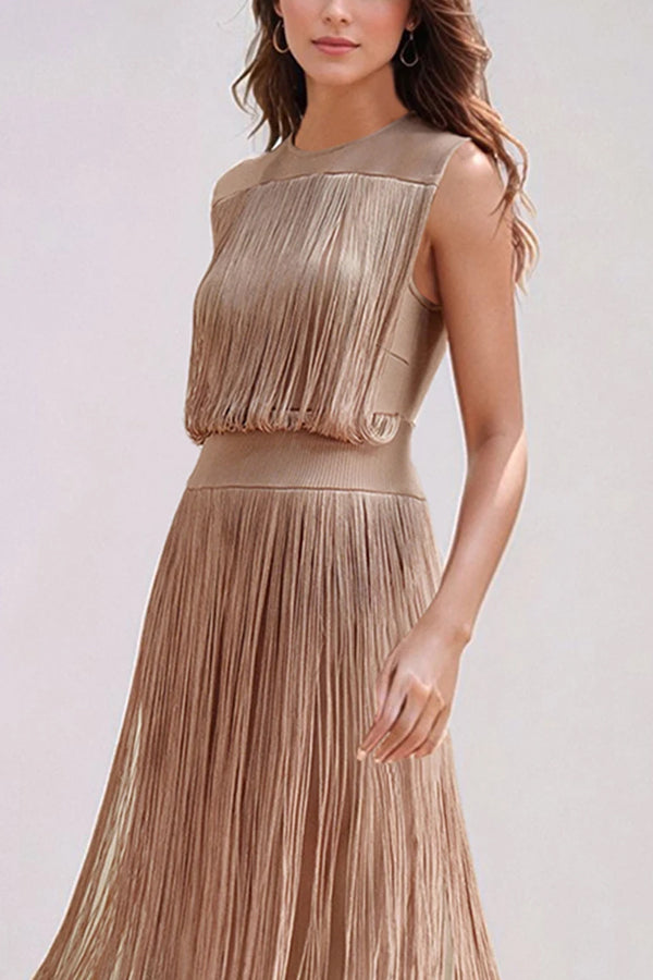 Sahara Swing Ελαστικό Φόρεμα με Κρόσσια | Γυναικεία Ρούχα - Φορέματα - Βραδινά | Sahara Swing Elastic Fringe Dress Dress