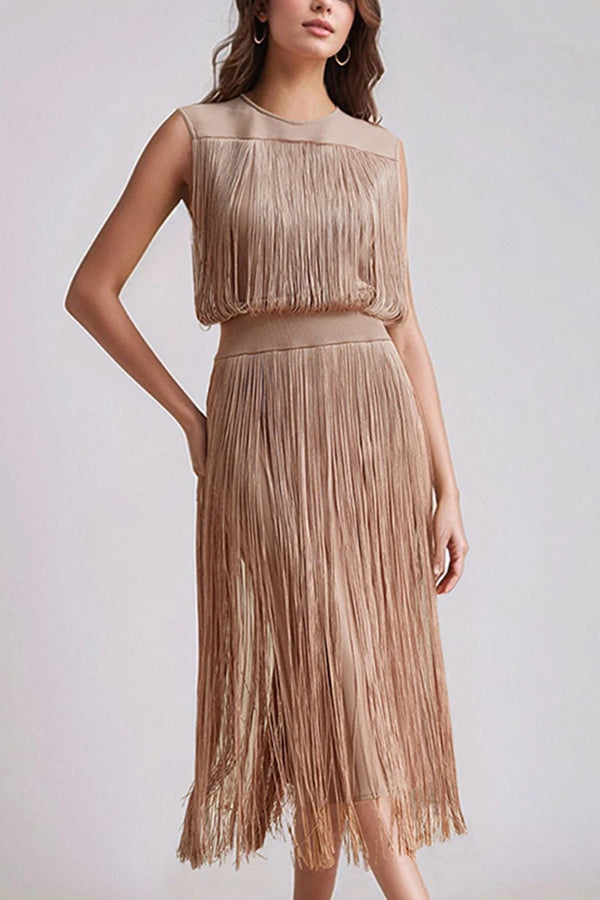 Sahara Swing Ελαστικό Φόρεμα με Κρόσσια | Γυναικεία Ρούχα - Φορέματα - Βραδινά | Sahara Swing Elastic Fringe Dress Dress