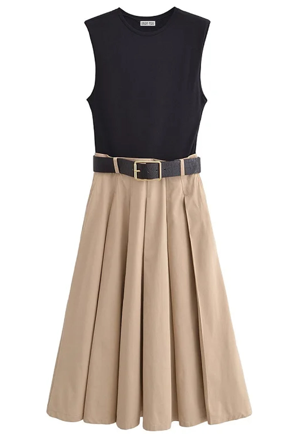 Terra Φόρεμα με Ζώνη και Πιέτες σε Midi Γραμμή | Φορέματα - Casual Dresses | Terra Belted Midi Dress with Pleated Skirt