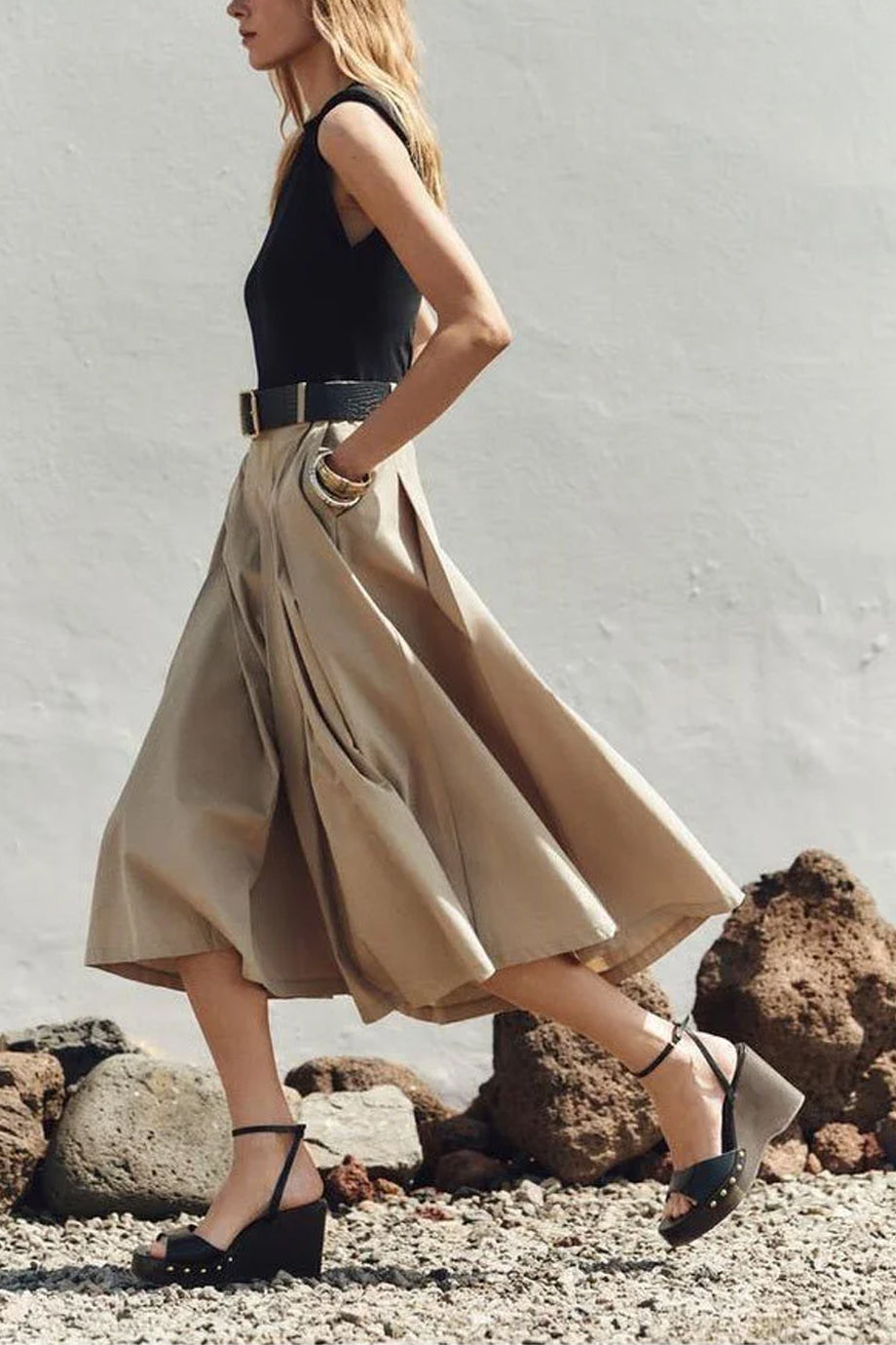 Terra Φόρεμα με Ζώνη και Πιέτες