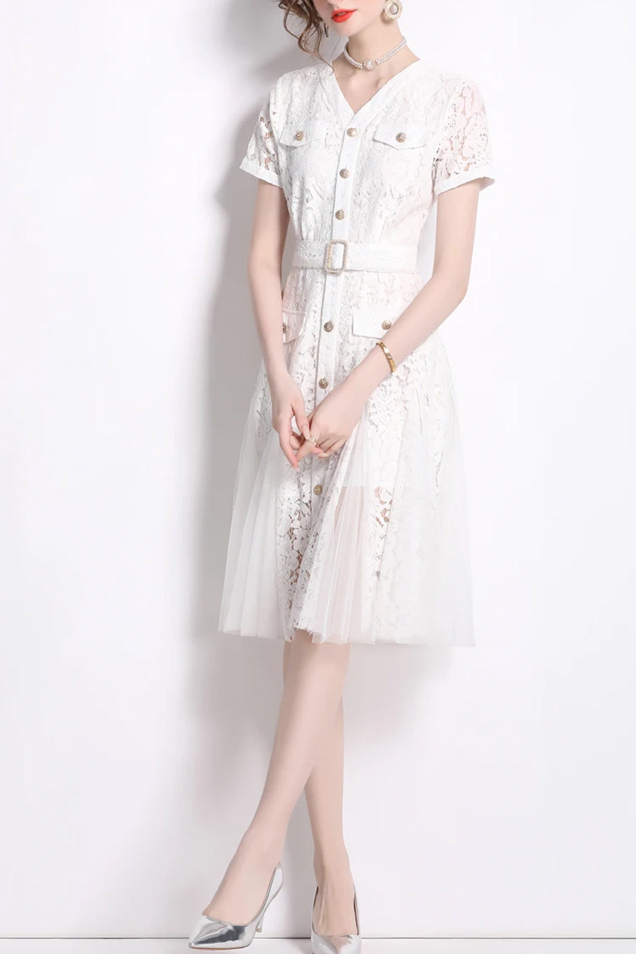 Aveline Φόρεμα με Δαντέλα και Ζώνη | Γυναικεία Ρούχα - Φορέματα - Evening Dresses | Aveline Lace Dress