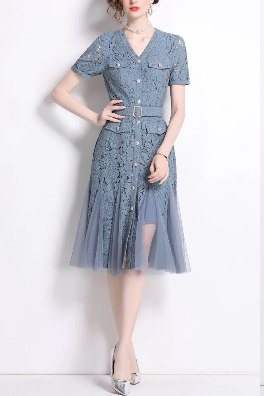 Aveline Φόρεμα με Δαντέλα και Ζώνη | Γυναικεία Ρούχα - Φορέματα - Evening Dresses | Aveline Lace Dress