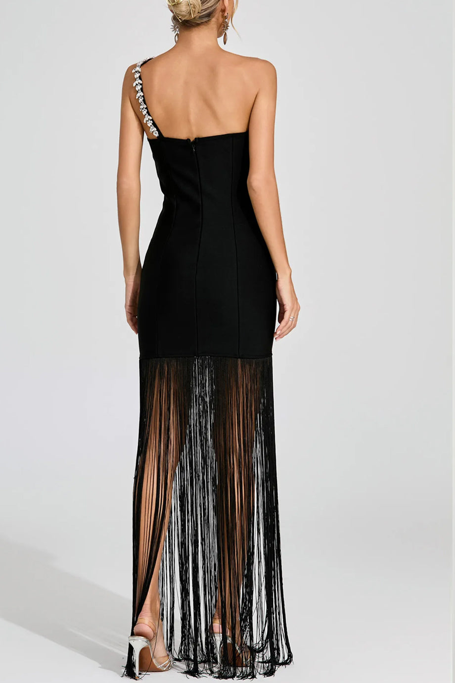 Selene Ελαστικό Φόρεμα με Κρόσσια | Evening Dresses - Φορέματα - Βραδινά | Selene One-Shoulder Maxi Dress with Fringes