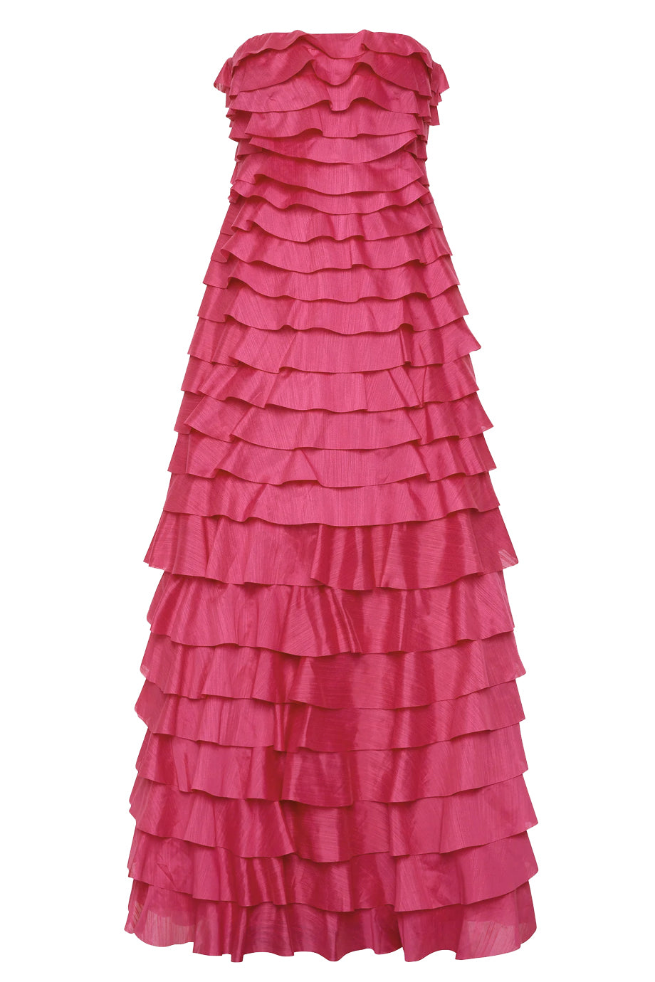 Fleur Στράπλες Μάξι Φούξια Φόρεμα με Βολάν | Βραδινά Φορέματα Evening Dresses | Fleur Layered Ruffled Strapless Maxi Dress