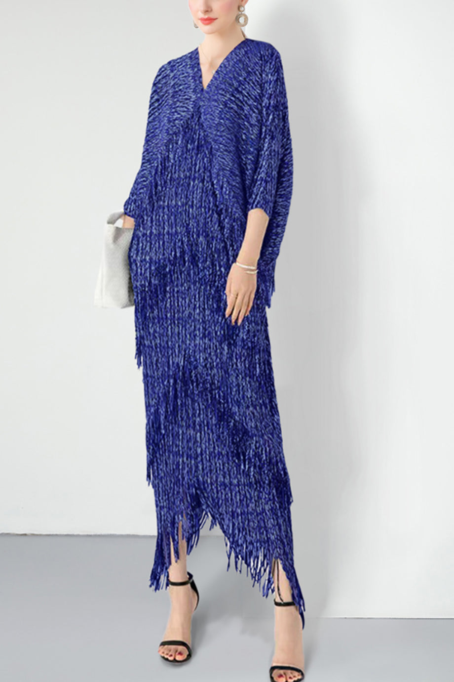 Garbo plissiertes, gestuftes langes Kleid