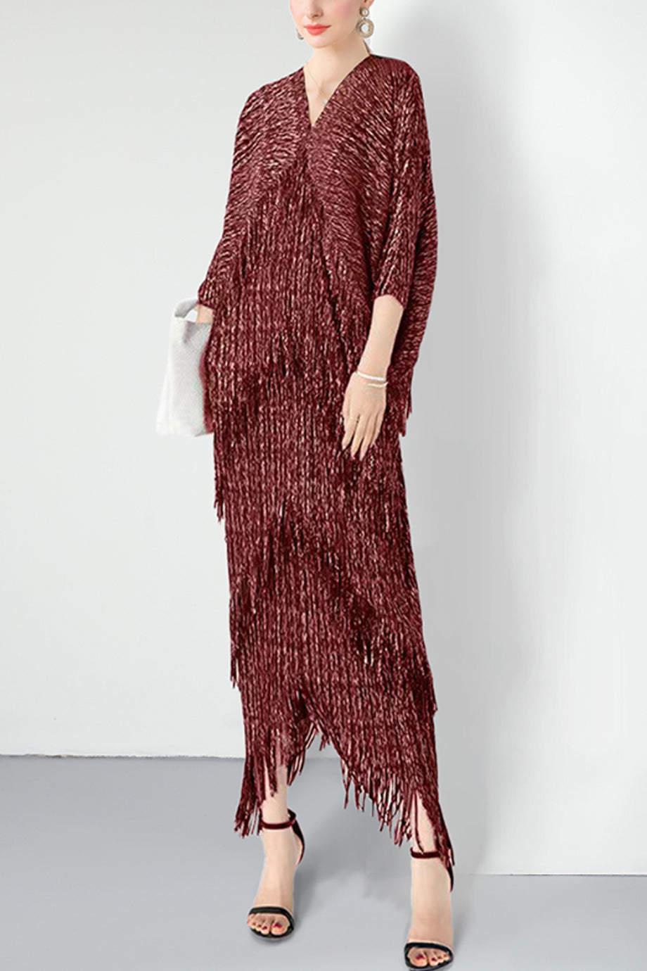 Garbo plissiertes, gestuftes langes Kleid