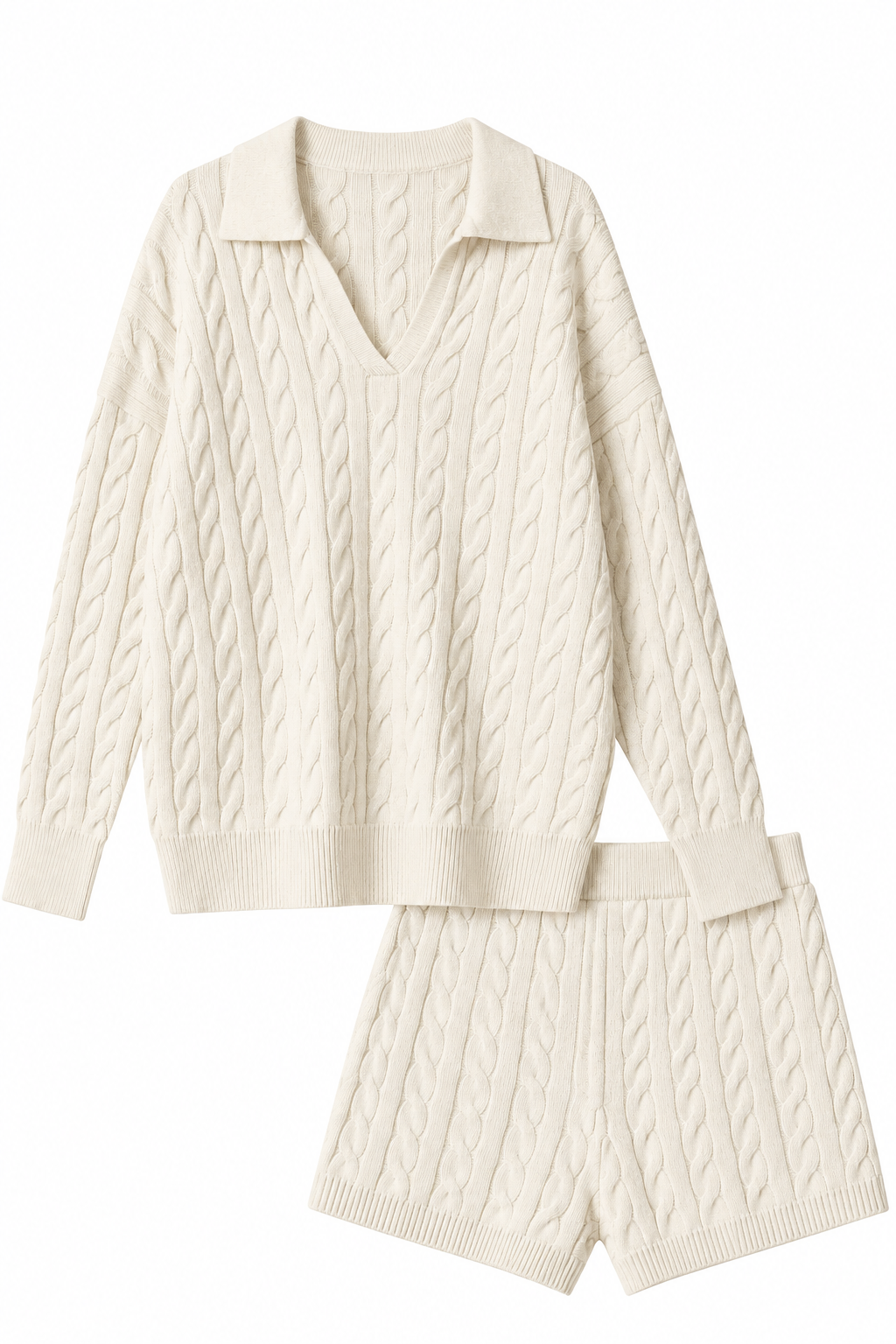 Elvane Πλεκτό Σετ με Τοπ και Σορτς| Πλεκτά Σετ - Knitwear Sets - Loungewear | Elvane Cable Knit Set Top and Pants