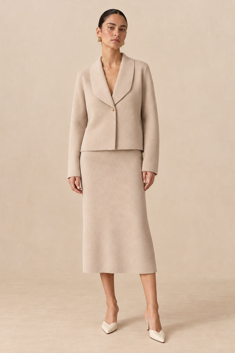 Sable Πλεκτό Σετ με Ζακέτα και Midi Φούστα | Πλεκτά Σετ Knitwear| Clothing Sets | Sable Knit Set with Cardigan and Skirt