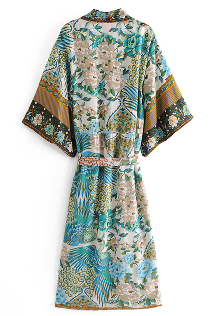 Asuka Γαλάζιο Πολύχρωμο Εμπριμέ Κιμονό | Γυναικεία Ρούχα - Beachwear - Loungewear