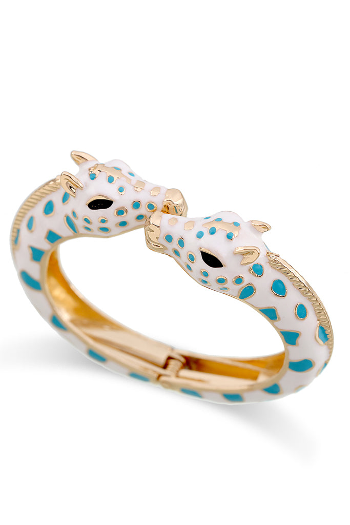 Bracelet menottes blanches s'embrassant avec des girafes