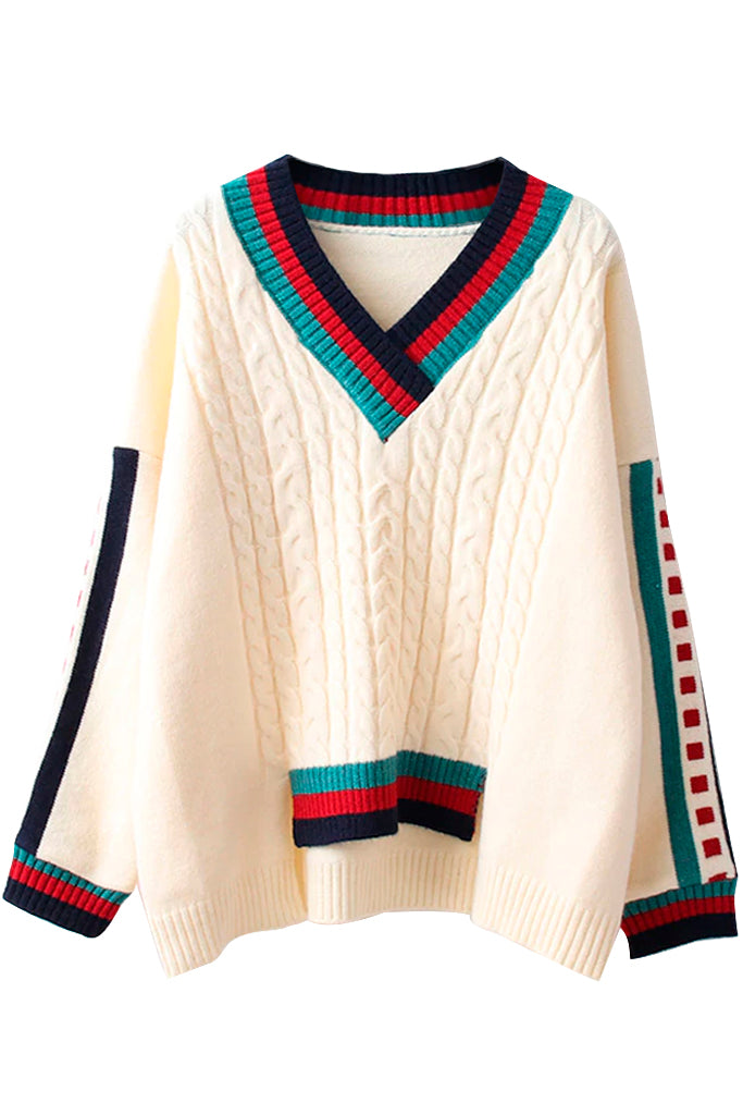 Luigy Λευκό Πολύχρωμο Oversized Πουλόβερ | Γυναικεία Ρούχα - Πουλόβερ