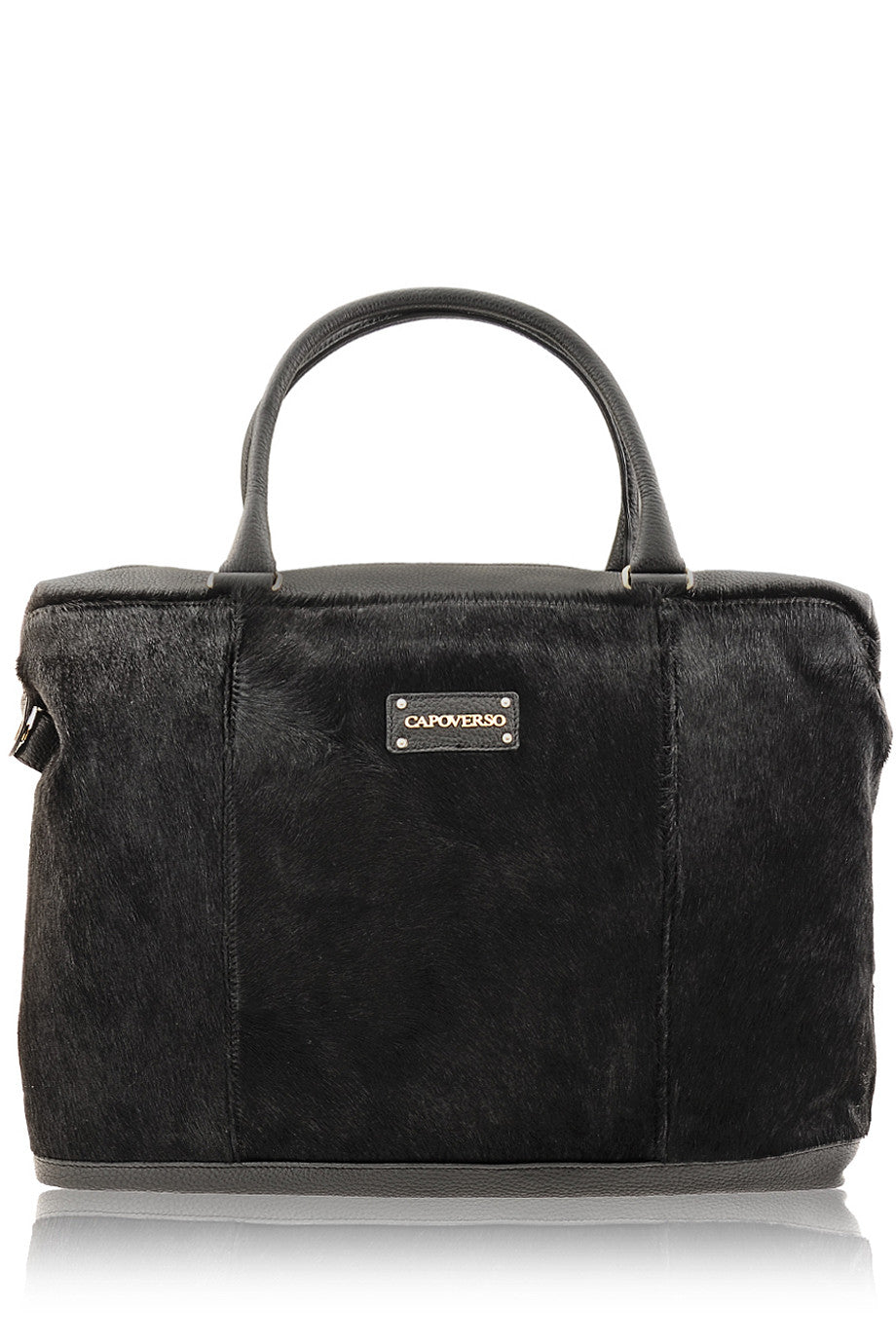 CAPOVERSO CAVALLINO Schwarze Ledertasche mit Ponyhaar