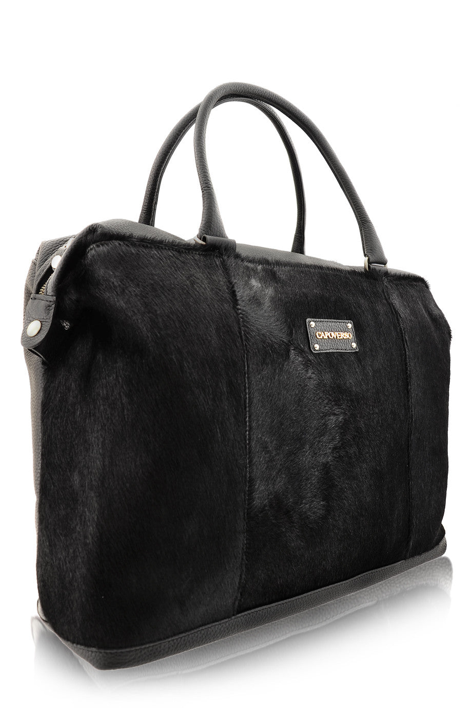 CAPOVERSO CAVALLINO Schwarze Ledertasche mit Ponyhaar