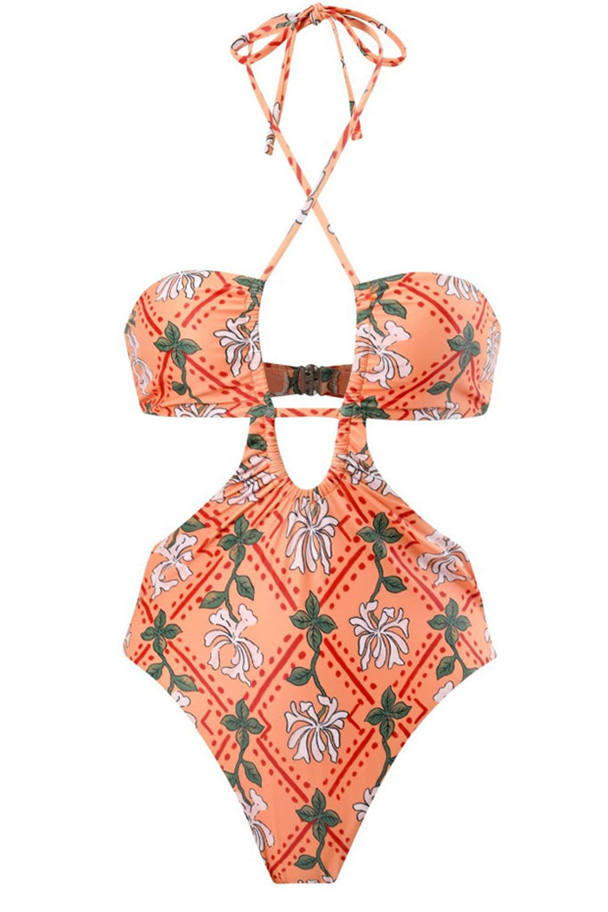 Finy Colorful Printed One Piece Swimsuit with Pareo