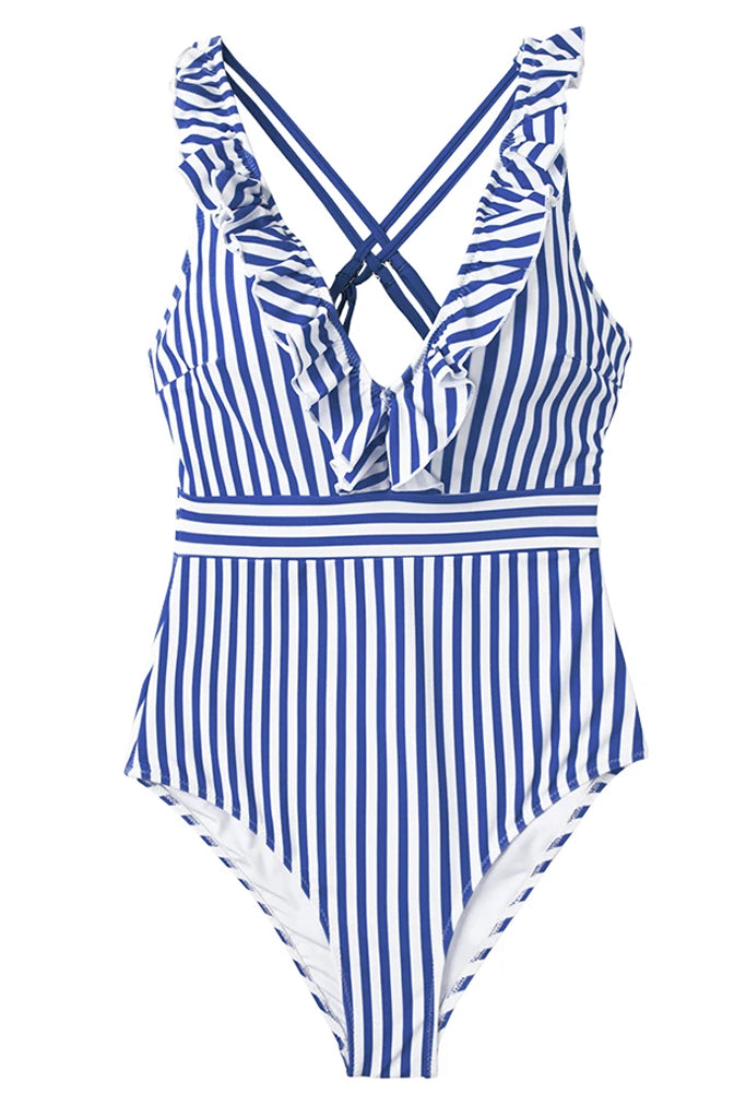 Lublina Μπλε Ριγέ Ολόσωμο Μαγιό | Γυναικεία Μαγιό - Swimwear | Lublina Blue Stripped One Piece Swimsuit
