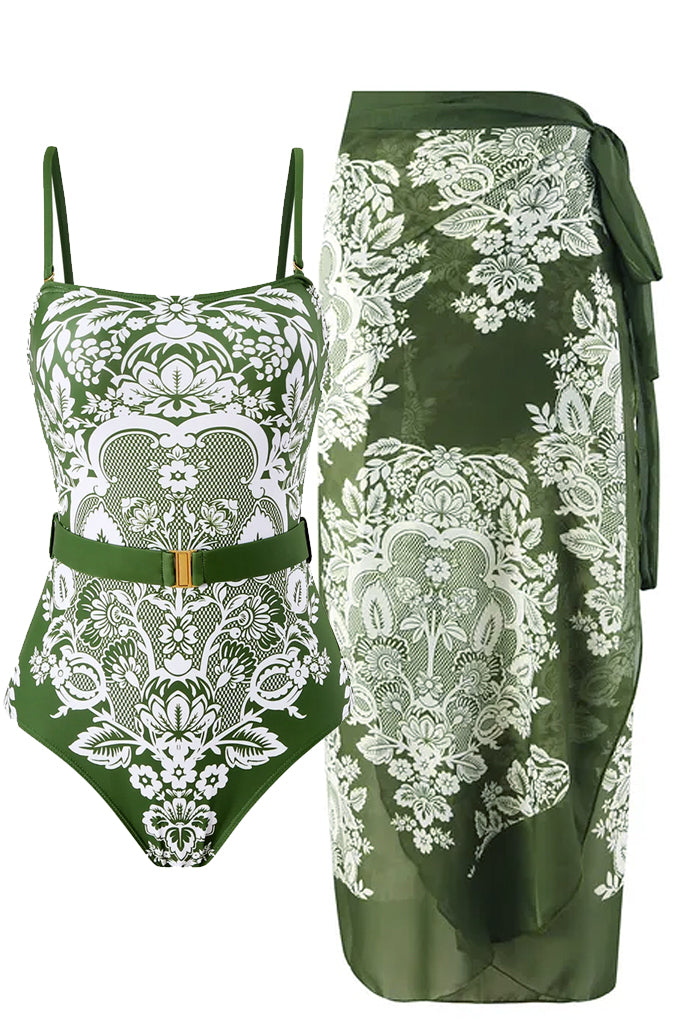 Lace Reverie Ολόσωμο Μαγιό και Παρεό | Γυναικεία Μαγιό Παρεό - Ολόσωμα  - Swimwear | Lace Reverie Green One Piece Swimsuit with Pareo