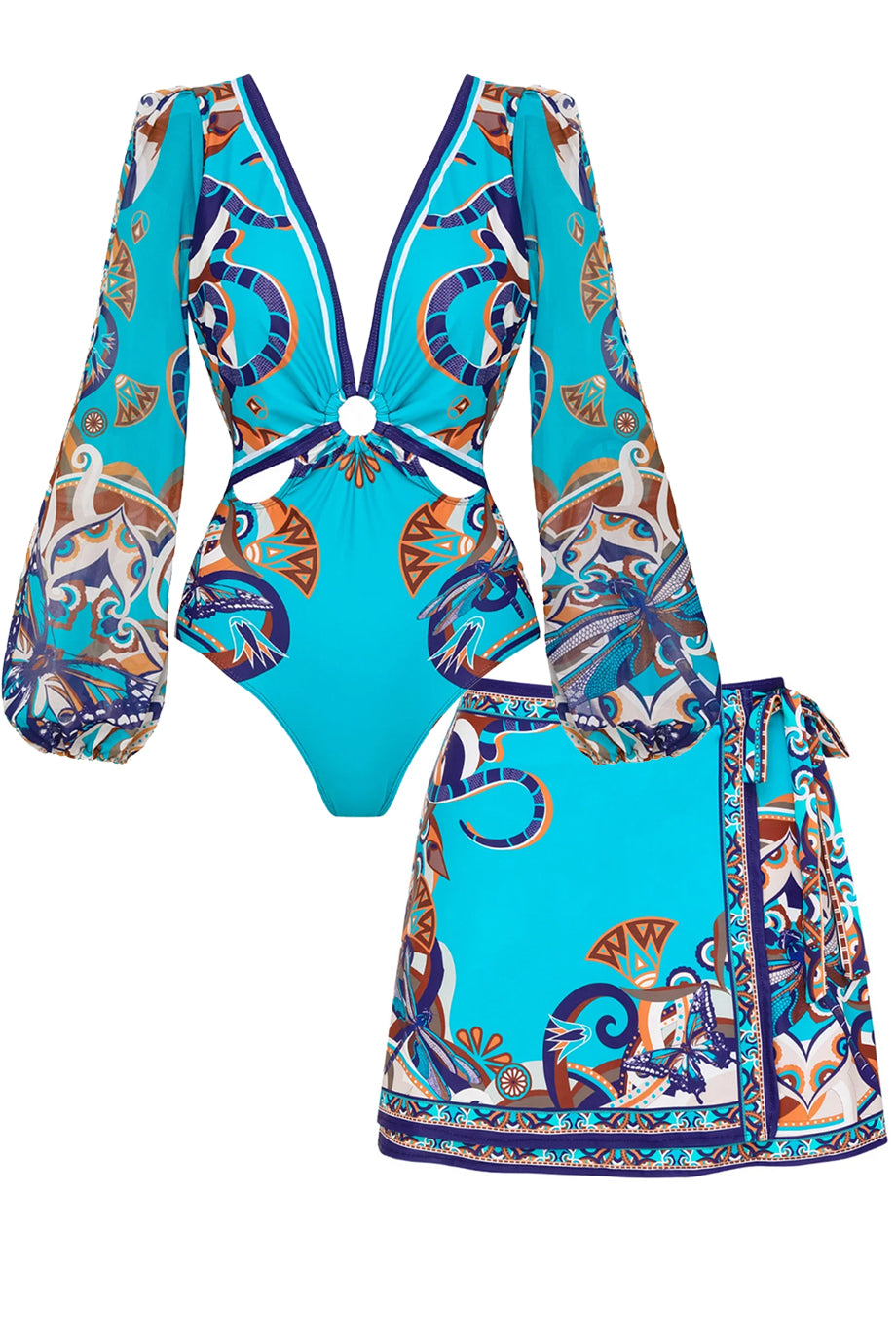 Ethilia Τιρκουάζ Ολόσωμο Tankini Μαγιό και Παρεό Σετ | Μαγιό - Ολόσωμα - Swimwear One Piece | Ethilia Turquoise One-Piece Tankini Swimsuit and Pareo Set