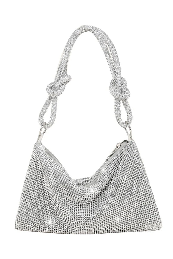 Chryste Ασημί Τσάντα Ώμου με Κρύσταλλα | Γυναικείες Τσάντες Ώμου | Chryste Silver Crystal Shoulder Bag