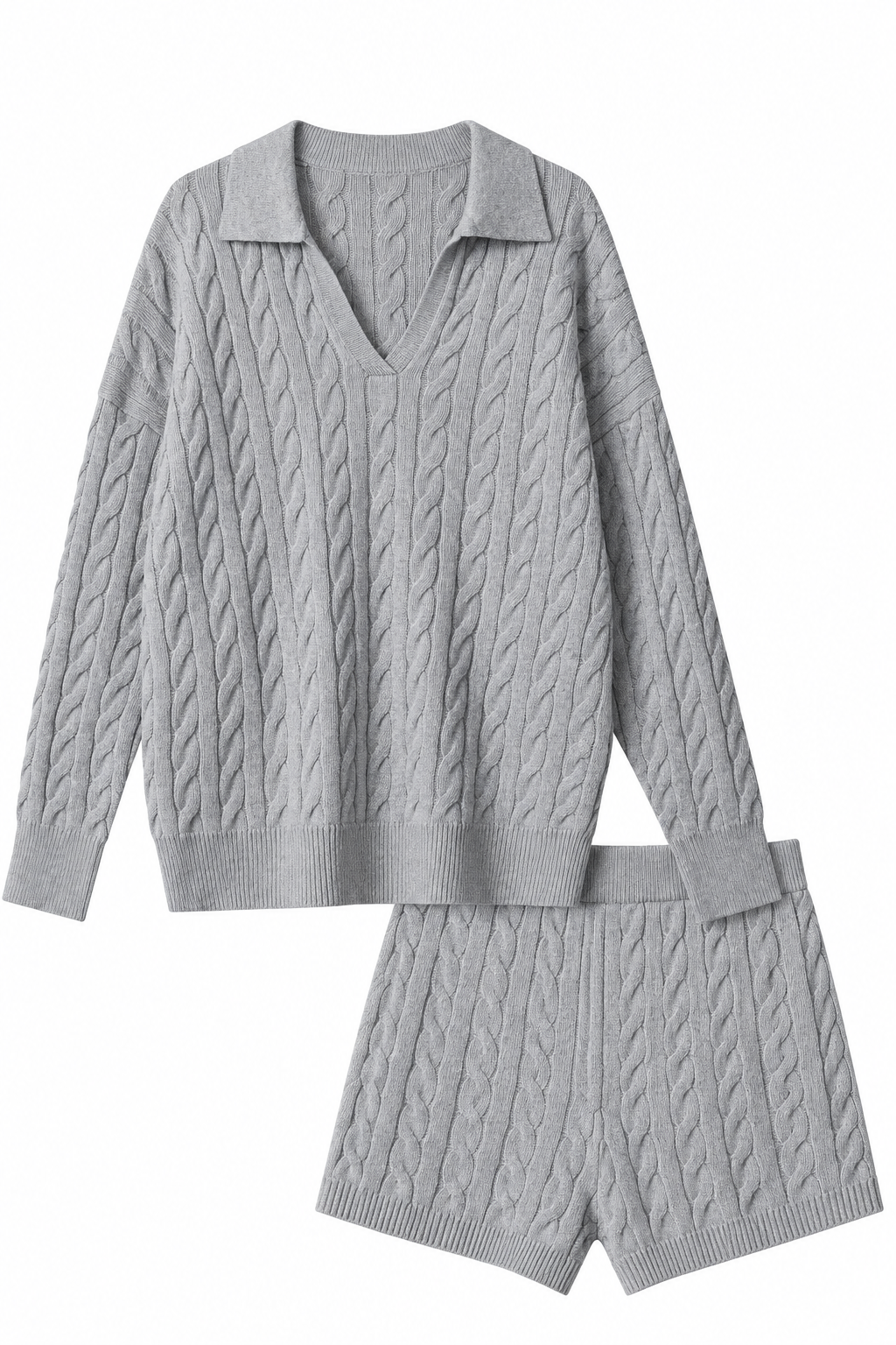 Elvane Πλεκτό Σετ με Τοπ και Σορτς| Πλεκτά Σετ - Knitwear Sets - Loungewear | Elvane Cable Knit Set Top and Pants