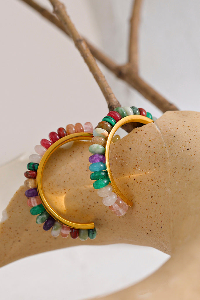 Pakty Χρυσά Σκουλαρίκια Κρίκοι | Κοσμήματα - Σκουλαρίκια | Pakty Hoop Earrings with Natural Stones