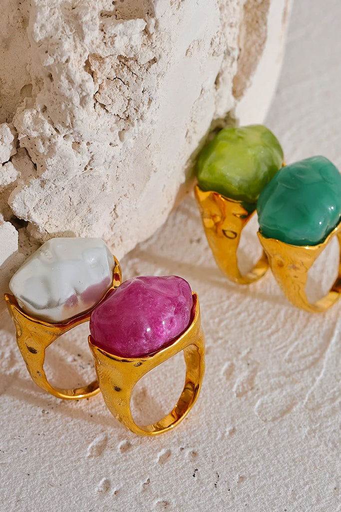 Fluffy Χρυσό Δαχτυλίδι με Ροζ Πέτρα | Κοσμήματα - Δαχτυλίδια | Fluffy Gold Ring with Purple Resin 