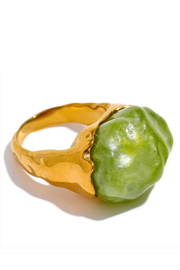 Fluffy Χρυσό Δαχτυλίδι με Λαχανί Πέτρα | Κοσμήματα - Δαχτυλίδια | Fluffy Gold Ring with Lime Resin 