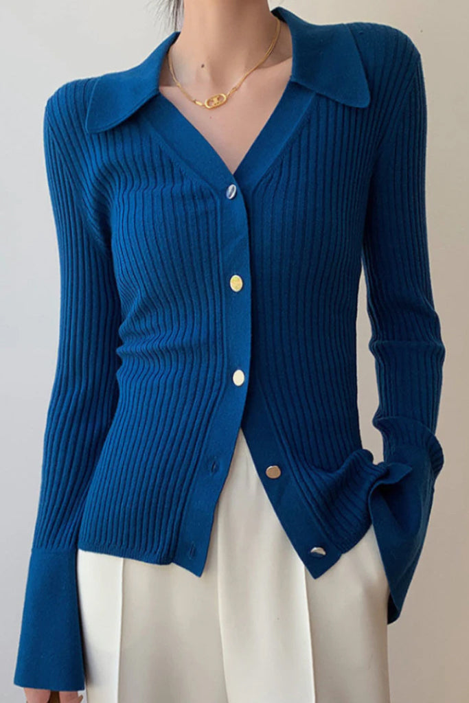 Stetson Μπλε Πλεκτό Τοπ με Μακριά Μανίκια | Γυναικεία Ρούχα - Πουλόβερ Πλεκτά Moncye | Stetson Blue Knit Top with Long Sleeves