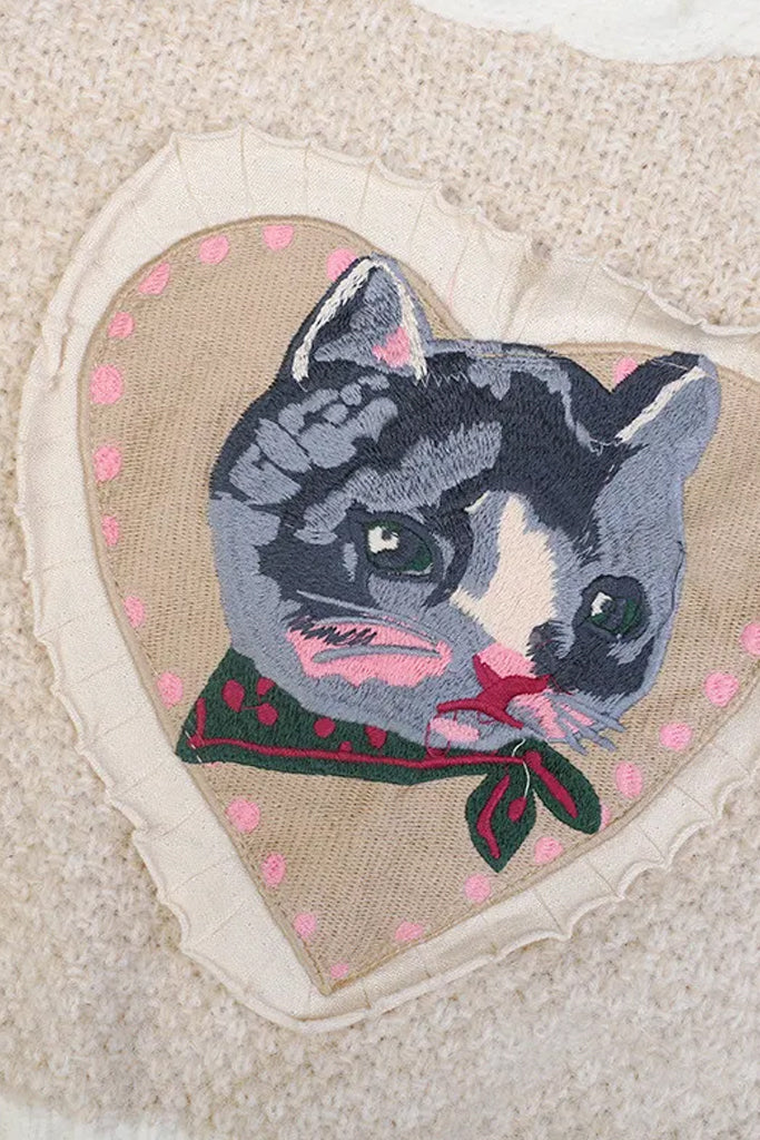 Kitycat Πουλόβερ με Σχέδιο Γάτας | Γυναικεία Ρούχα - Πουλόβερ - Πλεκτά | Kitycat Beige Sweater