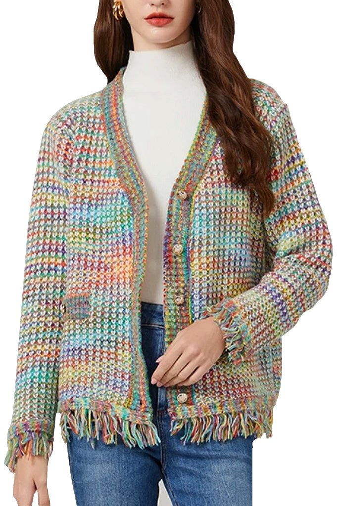 Honoria Mint Rainbow Plaid Knit Cardigan