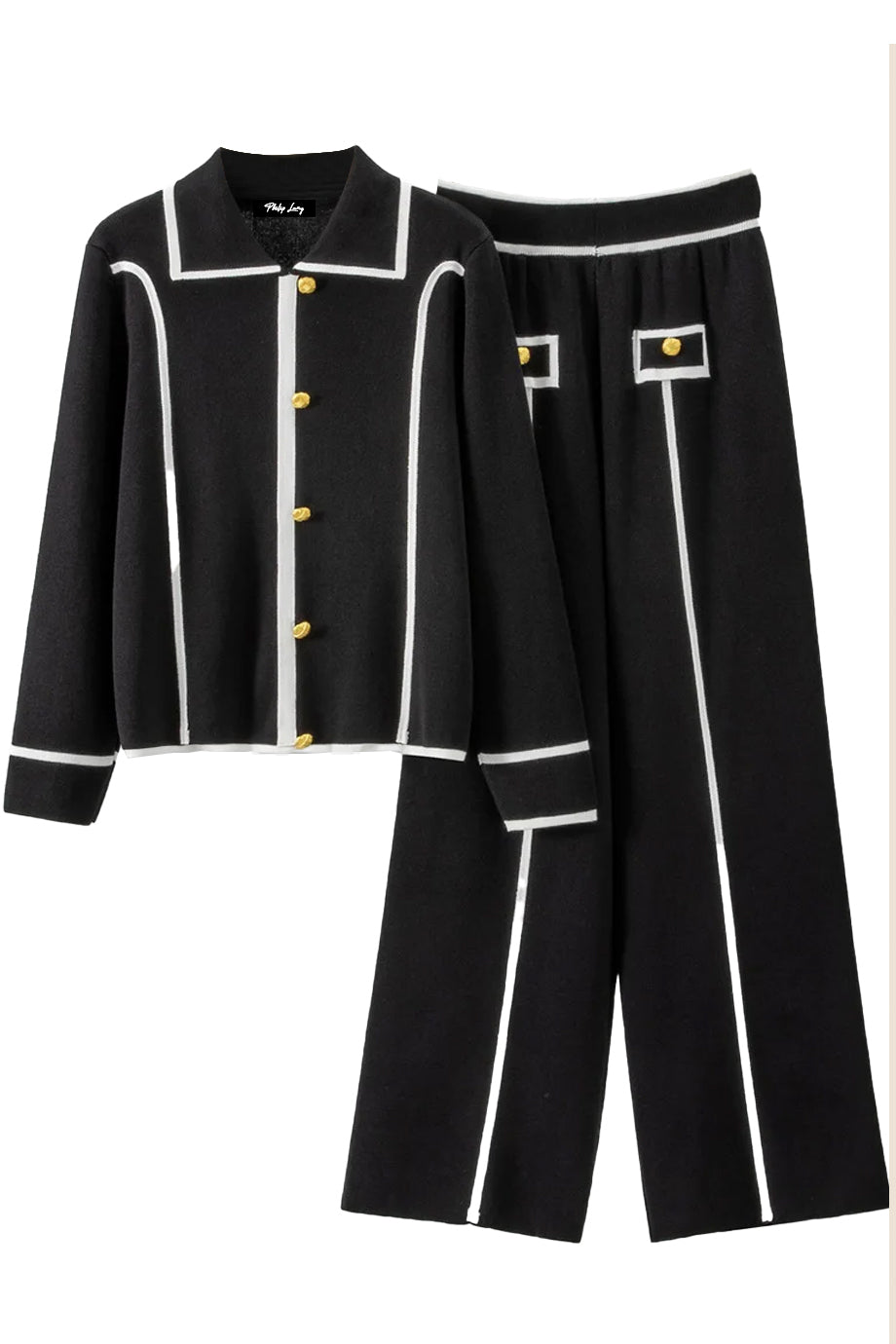 Vionne Μαύρο  Πλεκτό Σετ με Τοπ και Παντελόνι | Πλεκτά Σετ Knitwear Clothing Sets | Vionne Black Knit Set with Top and Pants