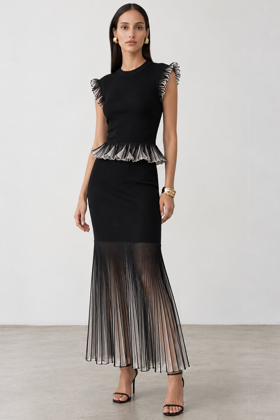 Onyx Cadence Σετ με Τοπ και Φούστα με Peplum Λεπτομέρειες | Πλεκτά Σετ - Knits Set | Onyx Cadence Top and Skirt Set with Peplum Details