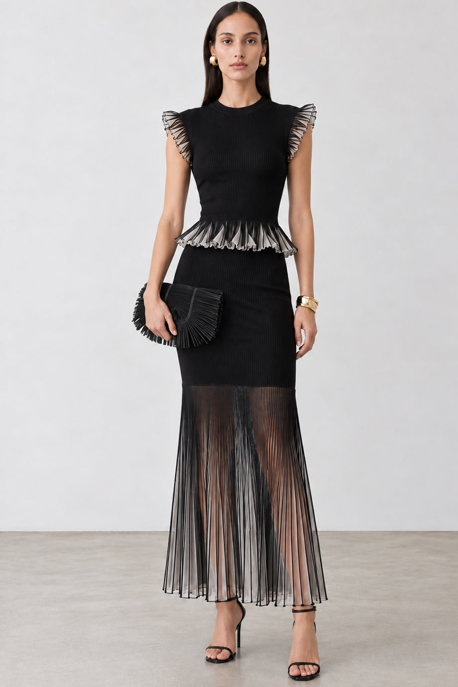 Onyx Cadence Σετ με Τοπ και Φούστα με Peplum Λεπτομέρειες | Πλεκτά Σετ - Knits Set | Onyx Cadence Top and Skirt Set with Peplum Details